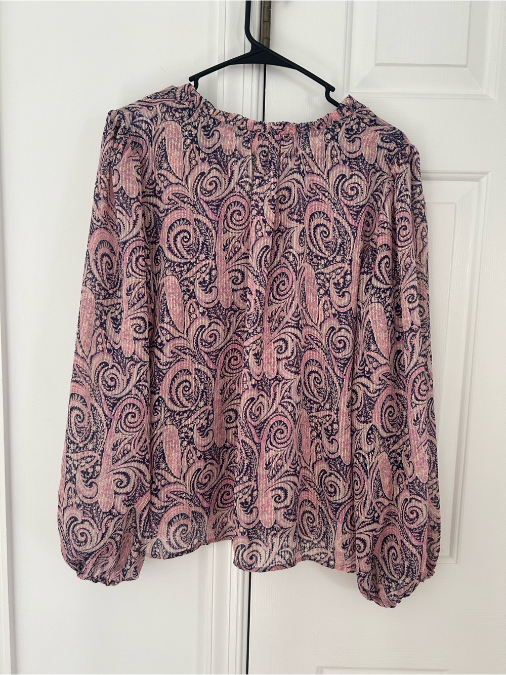 Joie Pink and Navy Paisley Long-Sleeve Blouse - Picture 2 of 3
